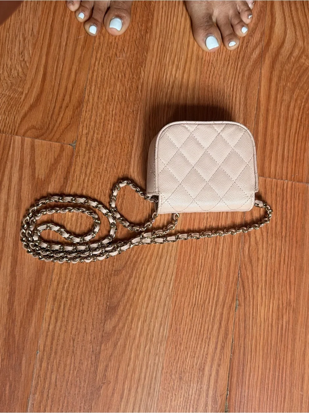 CHANEL Cream Quilted Mini Shoulder Bag with Gold CC